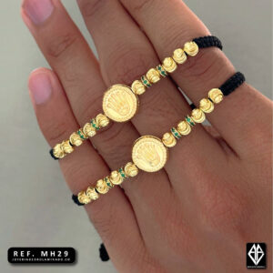Un par de Pulseras Rolex balín italiano 5mm con rondelles verdes